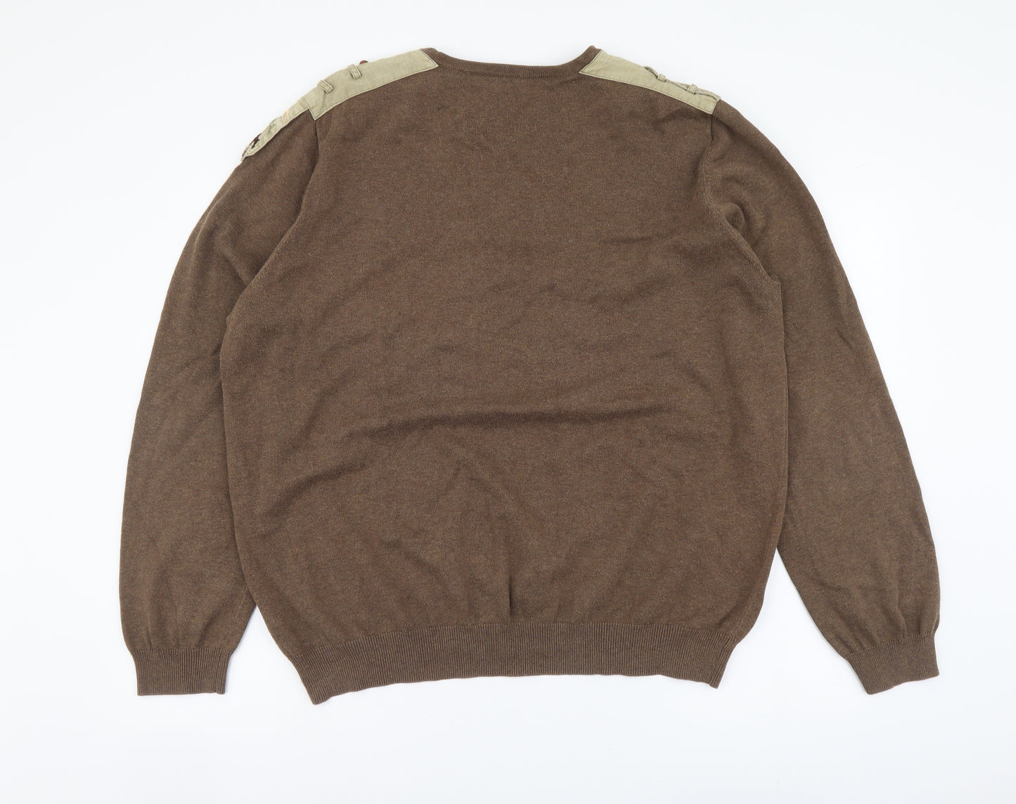 One True Saxon Mens Brown Round Neck Cotton Pullover Jumper Size 2XL