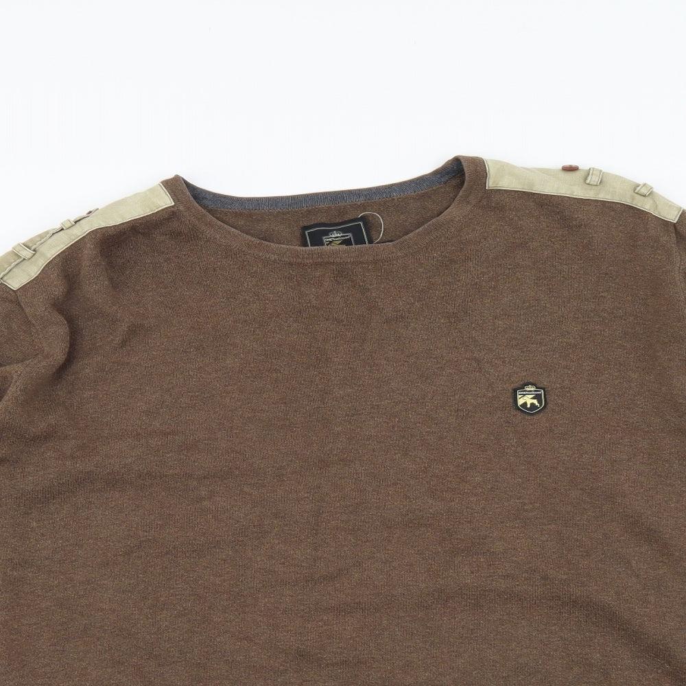 One True Saxon Mens Brown Round Neck Cotton Pullover Jumper Size 2XL