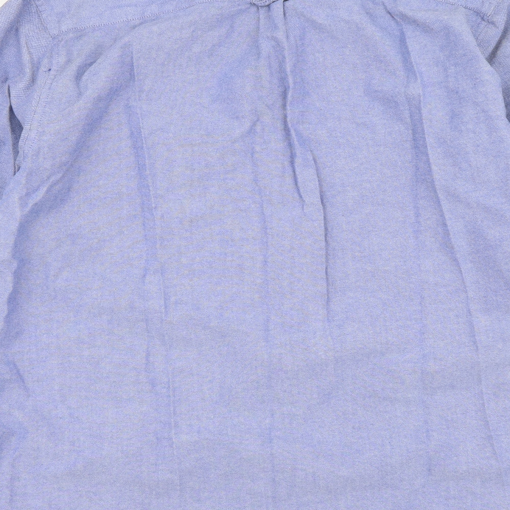 Primark Mens Blue Cotton Button-Up Size L Round Neck Button