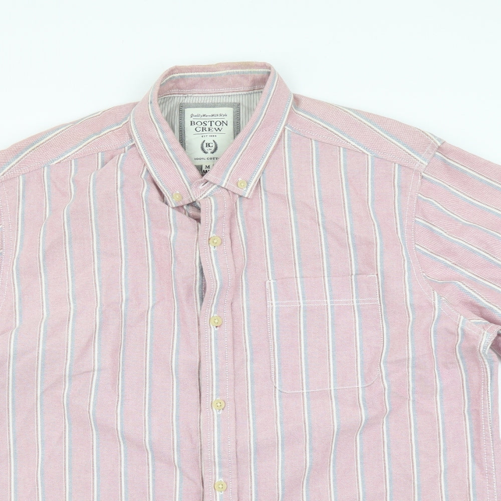 Boston Crew Mens Pink Striped Cotton Button-Up Size M Collared Button