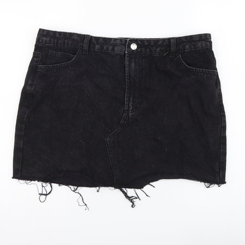 Denim & Co. Womens Black Cotton Mini Skirt Size 16 Button - Distressed Look
