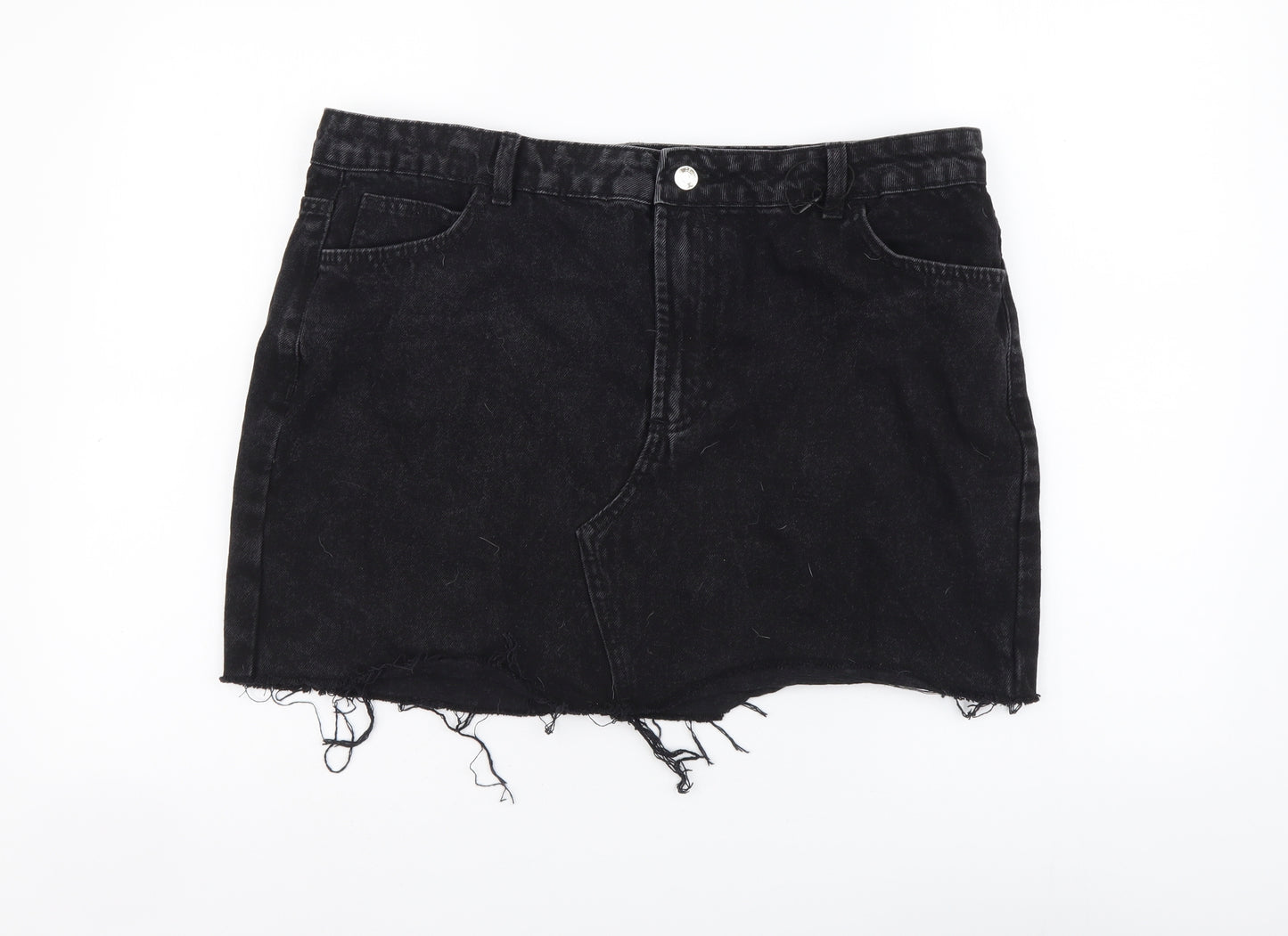 Denim & Co. Womens Black Cotton Mini Skirt Size 16 Button - Distressed Look