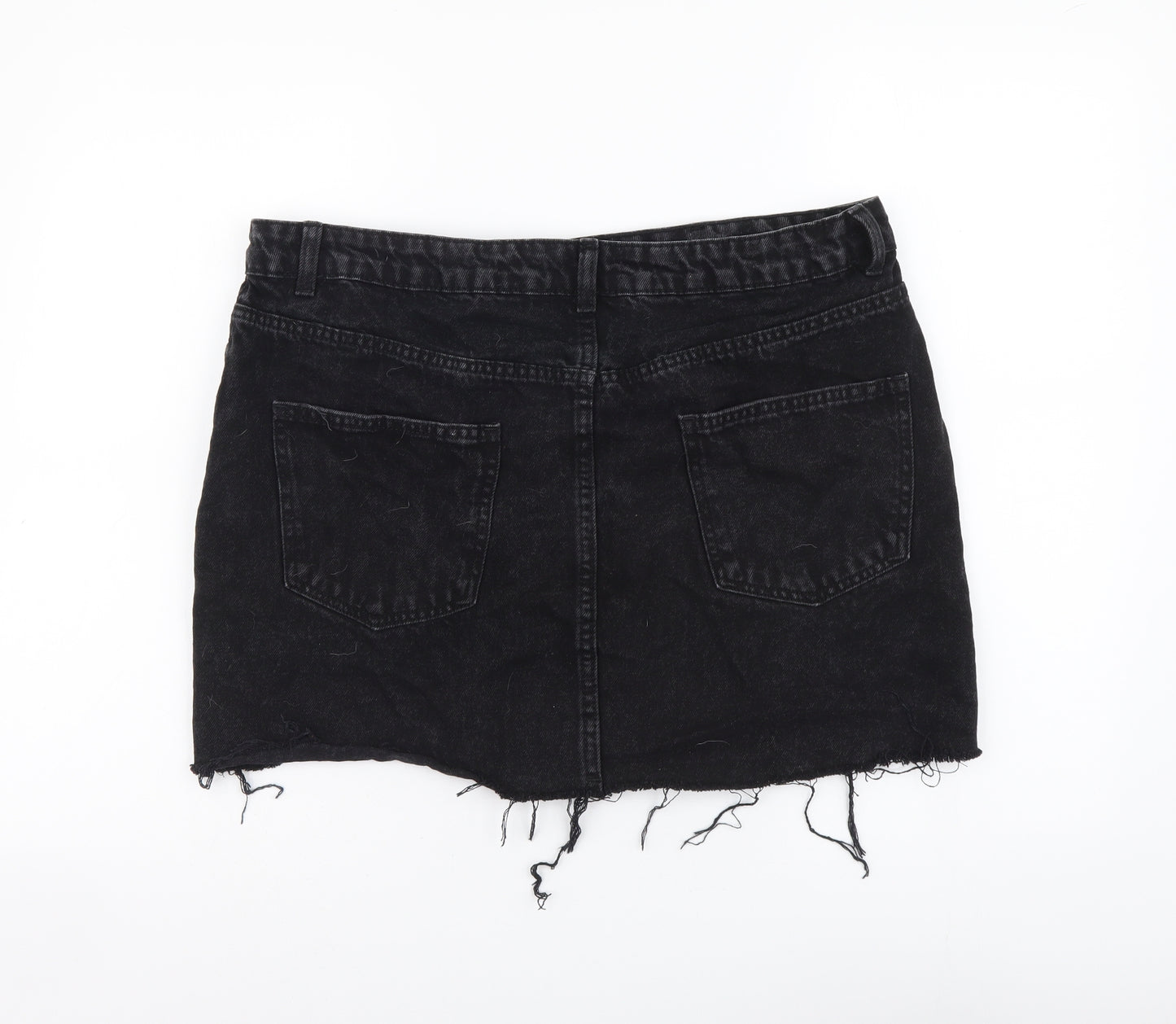 Denim & Co. Womens Black Cotton Mini Skirt Size 16 Button - Distressed Look