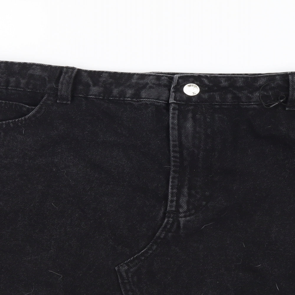 Denim & Co. Womens Black Cotton Mini Skirt Size 16 Button - Distressed Look