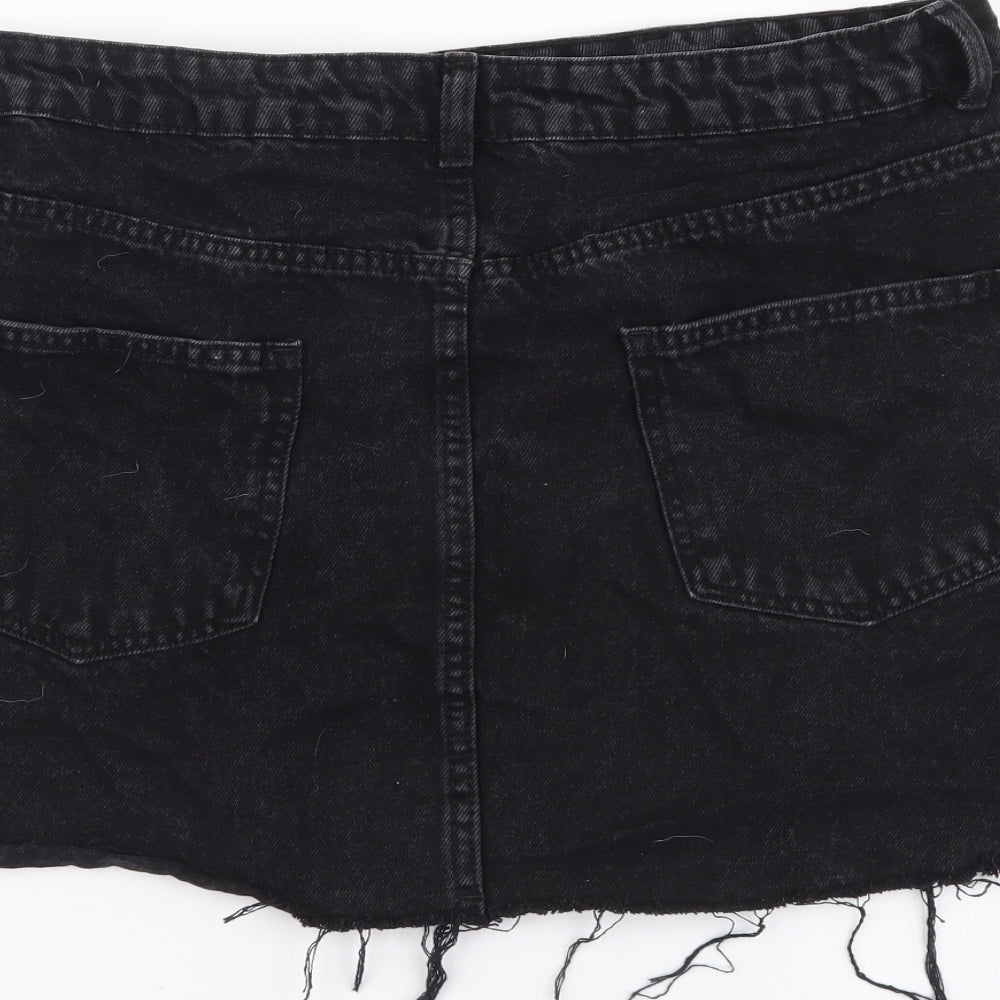 Denim & Co. Womens Black Cotton Mini Skirt Size 16 Button - Distressed Look