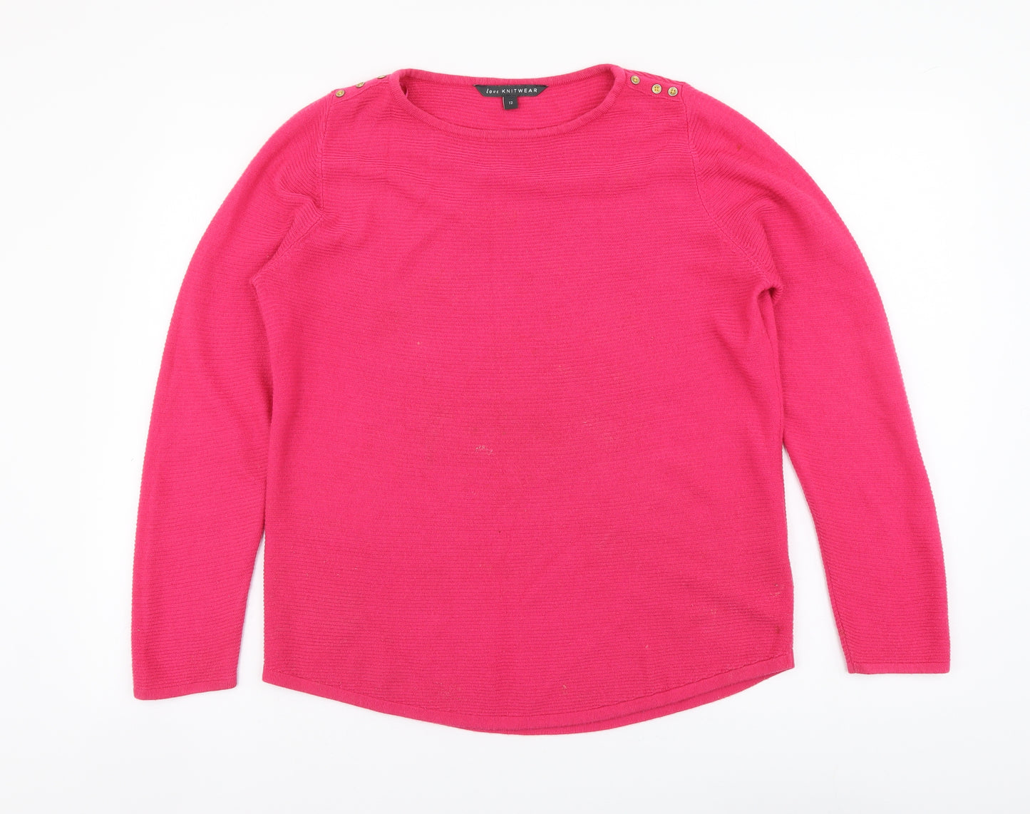 Bonmarché Womens Pink Round Neck Acrylic Pullover Jumper Size 12