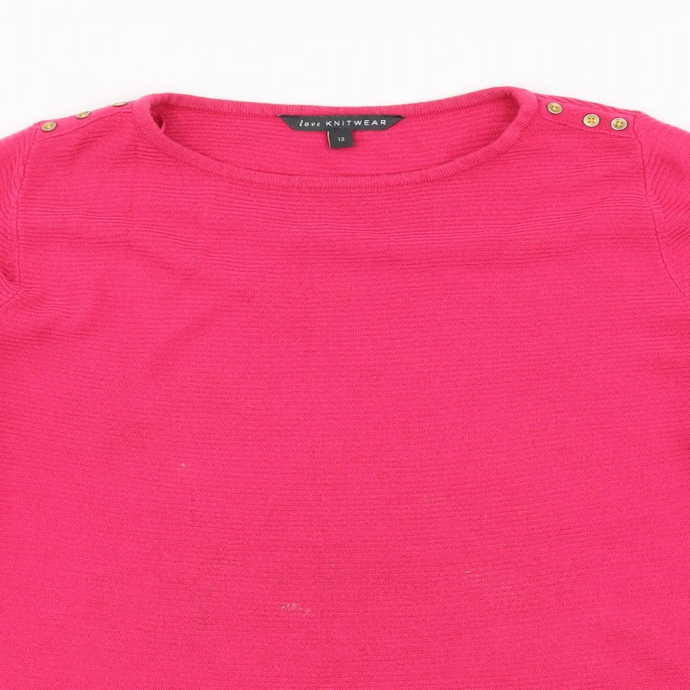 Bonmarché Womens Pink Round Neck Acrylic Pullover Jumper Size 12