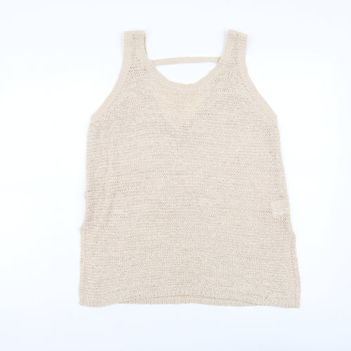 Lottie Love Womens Beige Acrylic Basic Tank Size 12 Scoop Neck