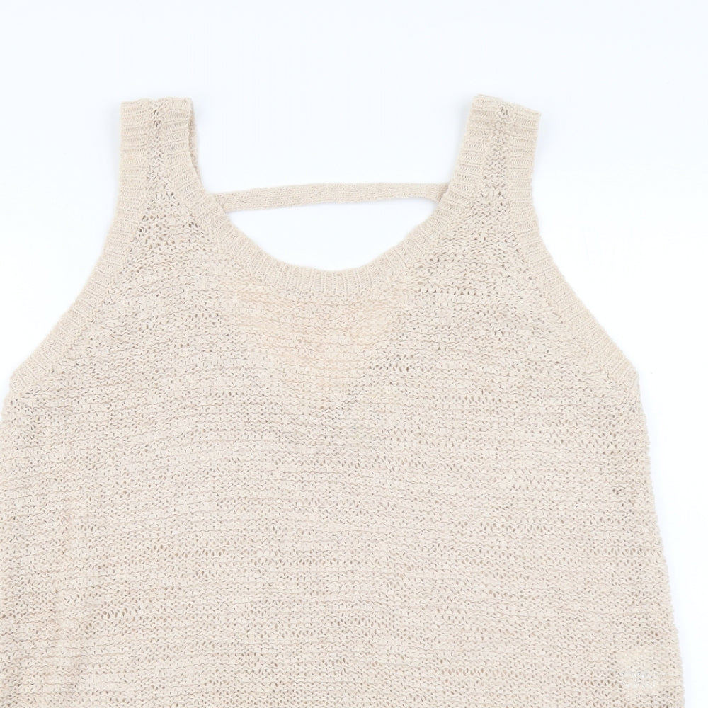 Lottie Love Womens Beige Acrylic Basic Tank Size 12 Scoop Neck