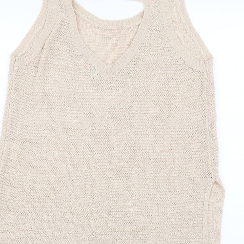 Lottie Love Womens Beige Acrylic Basic Tank Size 12 Scoop Neck