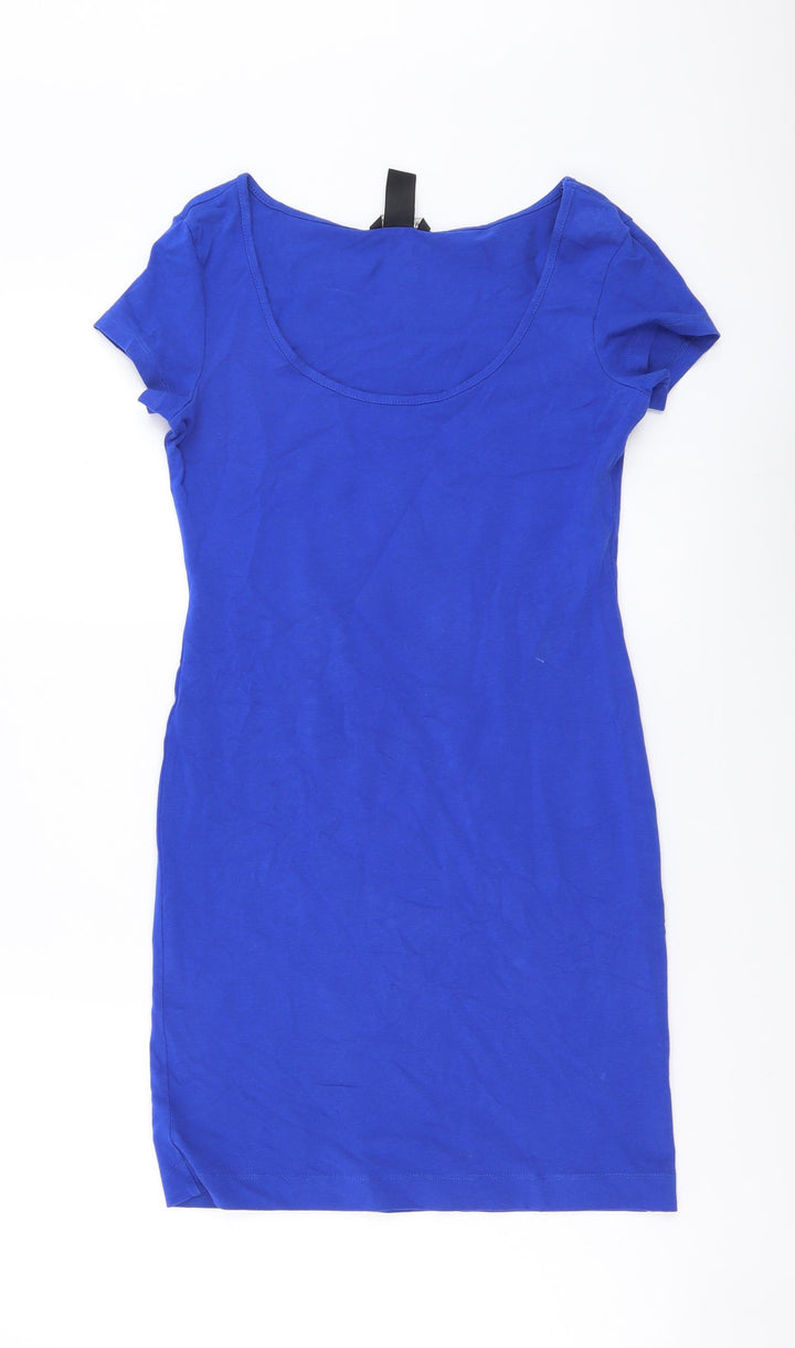 H&M Womens Blue Cotton Mini Size XS Scoop Neck Pullover
