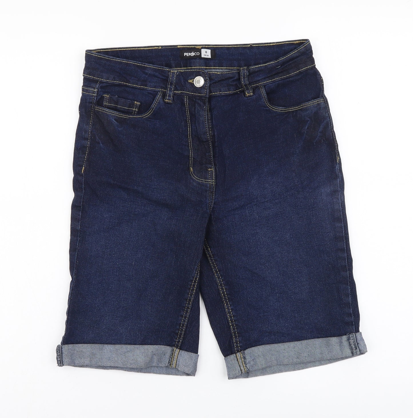 PEP&CO. Womens Blue Cotton Chino Shorts Size 8 L9 in Regular Button