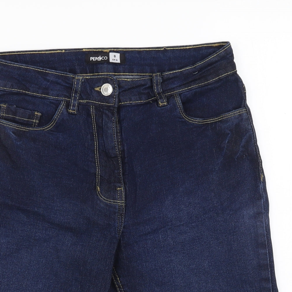 PEP&CO. Womens Blue Cotton Chino Shorts Size 8 L9 in Regular Button