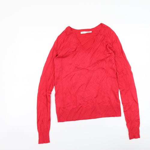 Sfera Casual Womens Red V-Neck Acrylic Pullover Jumper Size XS