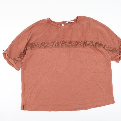 NEXT Womens Brown Viscose Basic Blouse Size 14 Round Neck