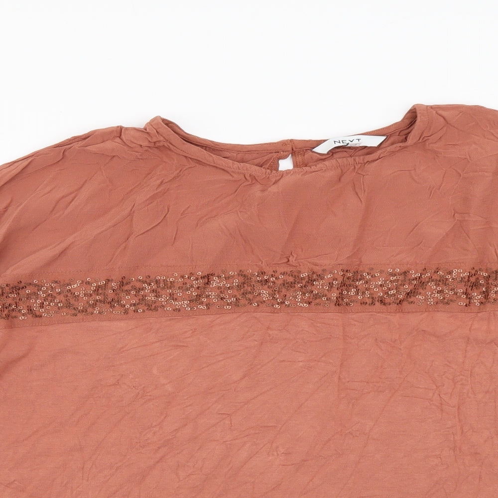 NEXT Womens Brown Viscose Basic Blouse Size 14 Round Neck