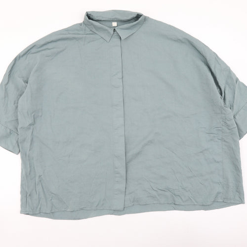 H&M Womens Green Polyester Basic Button-Up Size XS Collared
