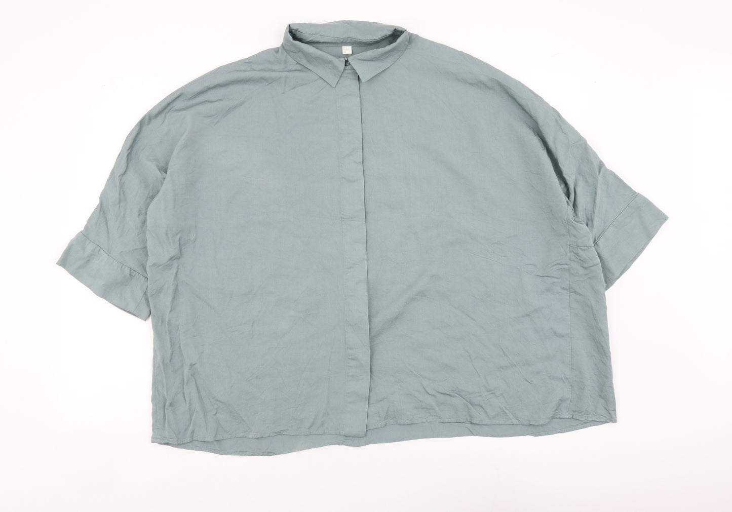 H&M Womens Green Polyester Basic Button-Up Size XS Collared