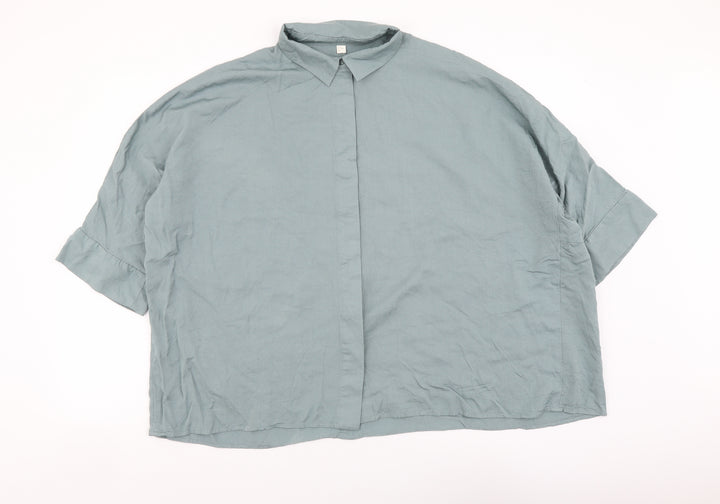 H&M Womens Green Polyester Basic Button-Up Size XS Collared
