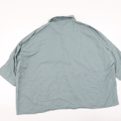 H&M Womens Green Polyester Basic Button-Up Size XS Collared