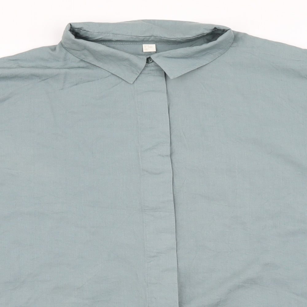 H&M Womens Green Polyester Basic Button-Up Size XS Collared