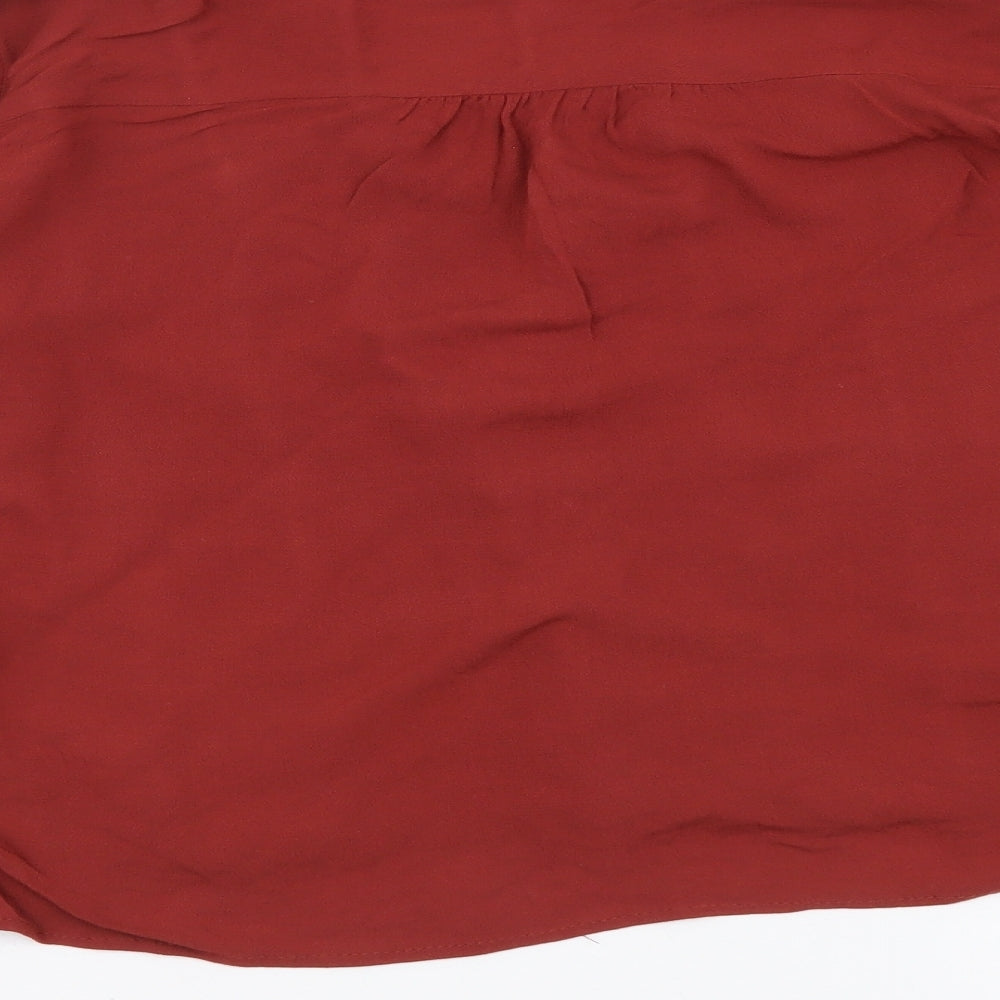Stradivarius Womens Brown Polyester Basic Blouse Size L V-Neck