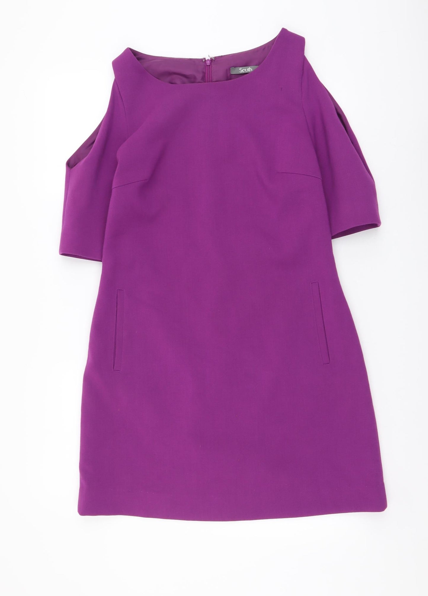 South Womens Purple Polyester A-Line Size 10 Boat Neck Zip - Cold Shoulder