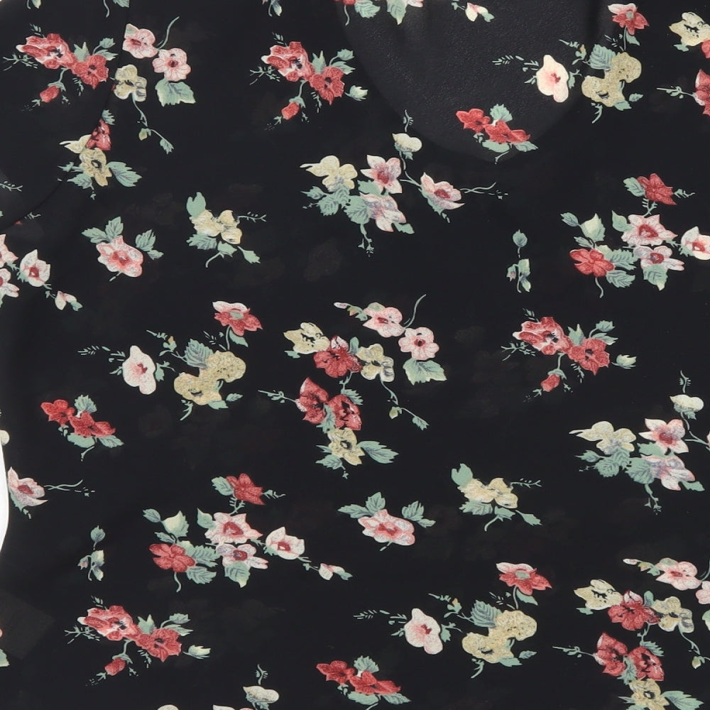 Luisa Calvino Womens Black Floral Polyester Basic Blouse Size 14 Scoop Neck