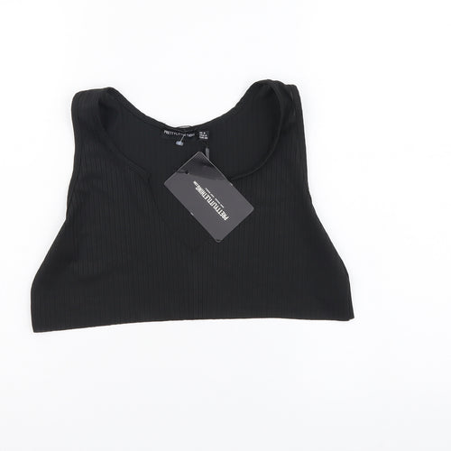 PRETTYLITTLETHING Womens Black Polyacrylate Fibre Cropped Tank Size 8 V-Neck