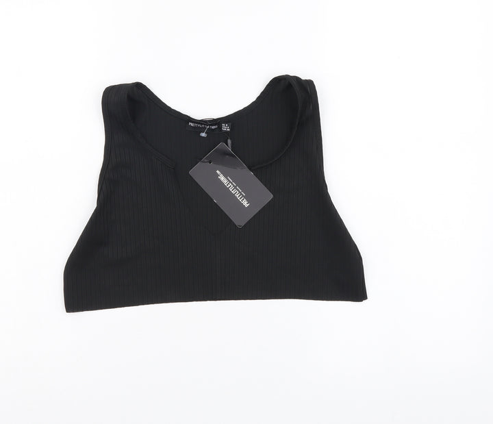 PRETTYLITTLETHING Womens Black Polyacrylate Fibre Cropped Tank Size 8 V-Neck