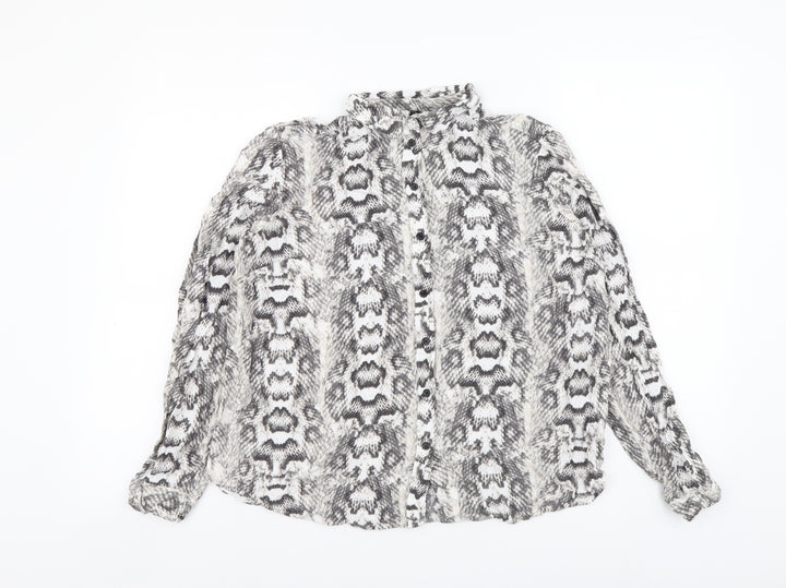 H&M Womens Grey Animal Print Viscose Basic Button-Up Size S Collared - Snake Pattern