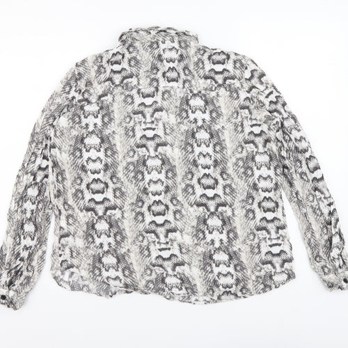 H&M Womens Grey Animal Print Viscose Basic Button-Up Size S Collared - Snake Pattern