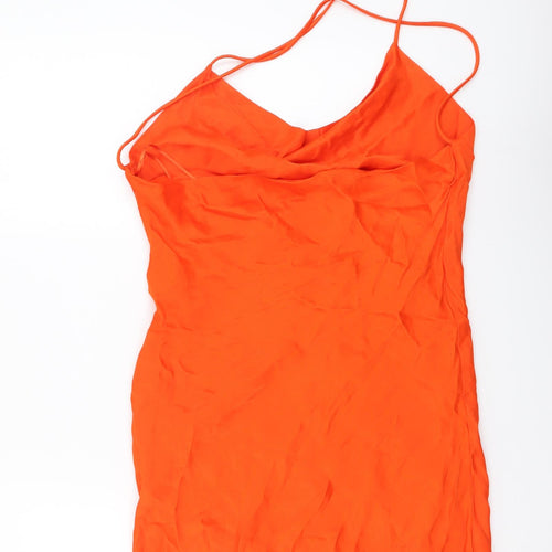 Zara Womens Orange Polyester Mini Size XS Cowl Neck Zip