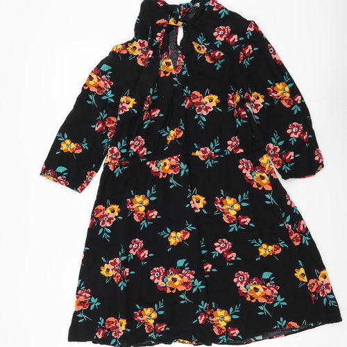 Papaya Womens Black Floral Viscose A-Line Size 14 Mock Neck Pullover