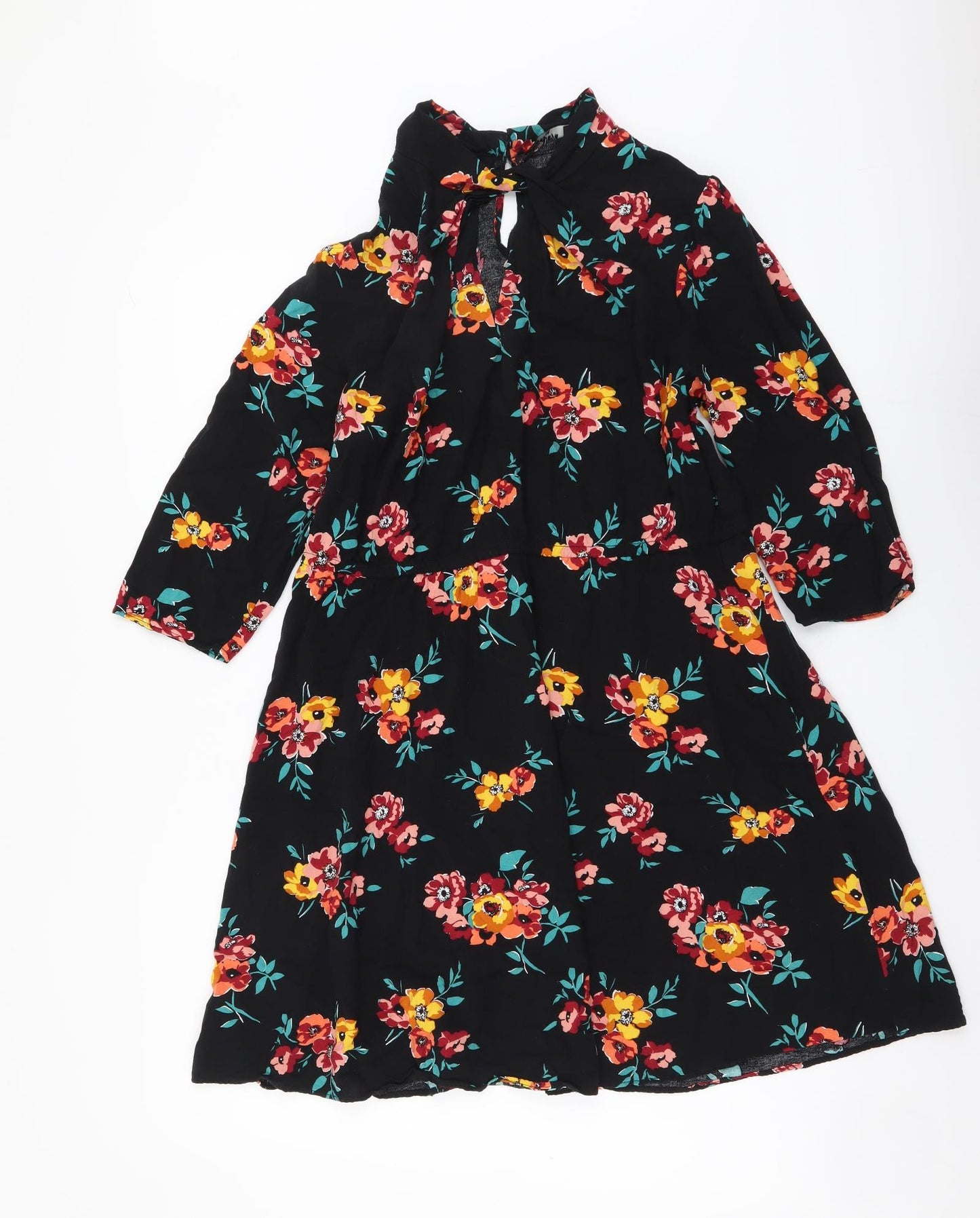 Papaya Womens Black Floral Viscose A-Line Size 14 Mock Neck Pullover
