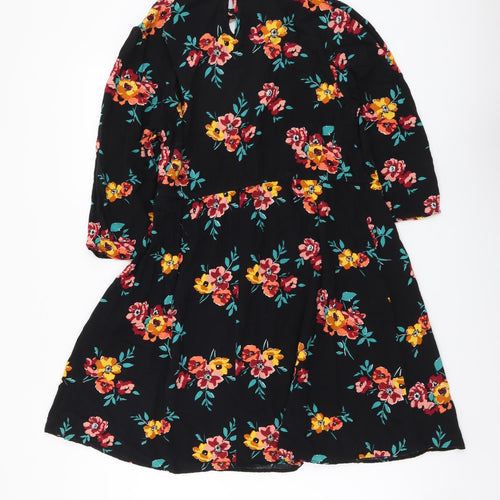 Papaya Womens Black Floral Viscose A-Line Size 14 Mock Neck Pullover