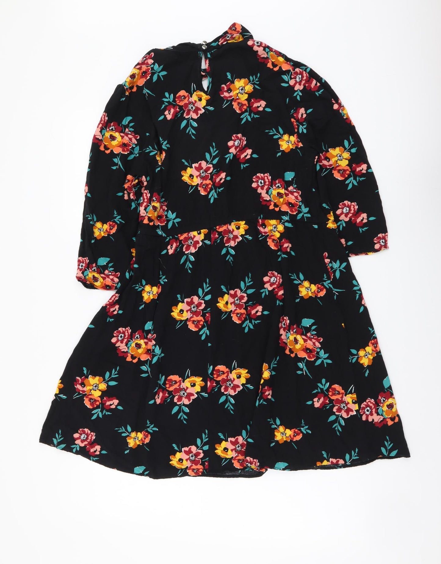 Papaya Womens Black Floral Viscose A-Line Size 14 Mock Neck Pullover