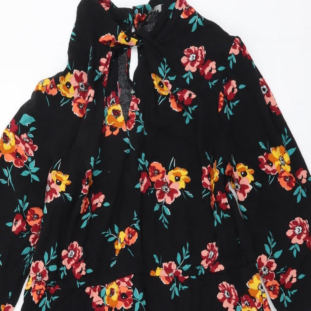 Papaya Womens Black Floral Viscose A-Line Size 14 Mock Neck Pullover