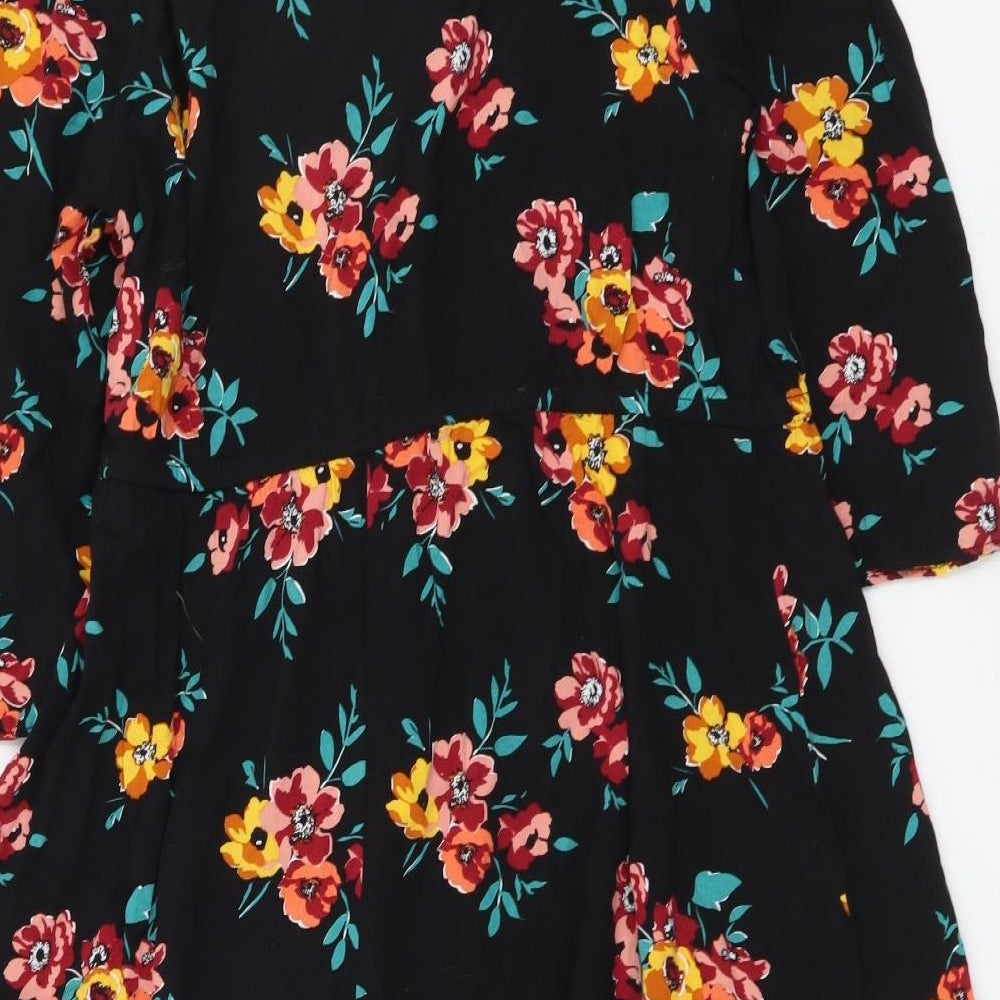 Papaya Womens Black Floral Viscose A-Line Size 14 Mock Neck Pullover