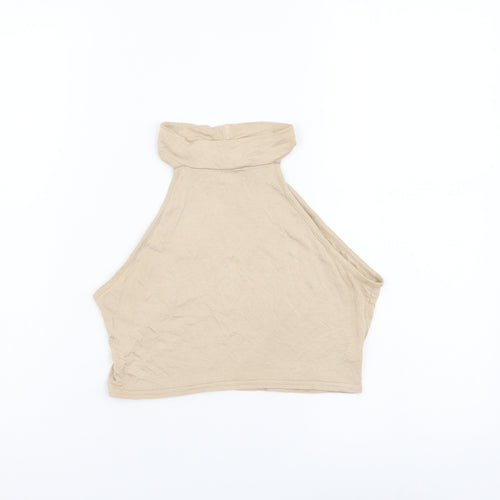 PRETTYLITTLETHING Womens Beige Polyester Cropped Tank Size 6 Halter