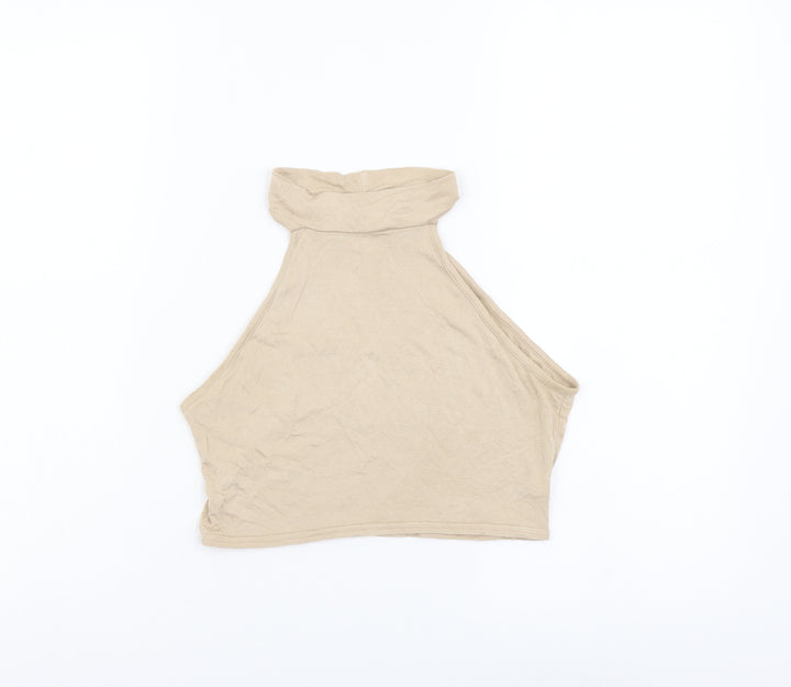 PRETTYLITTLETHING Womens Beige Polyester Cropped Tank Size 6 Halter