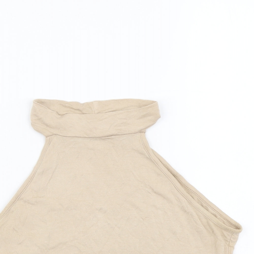 PRETTYLITTLETHING Womens Beige Polyester Cropped Tank Size 6 Halter