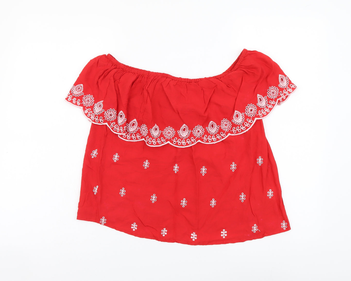 Select Womens Red Geometric Viscose Basic Blouse Size 12 Off the Shoulder