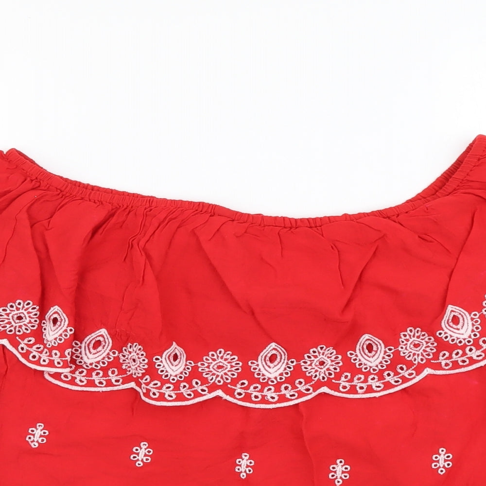 Select Womens Red Geometric Viscose Basic Blouse Size 12 Off the Shoulder