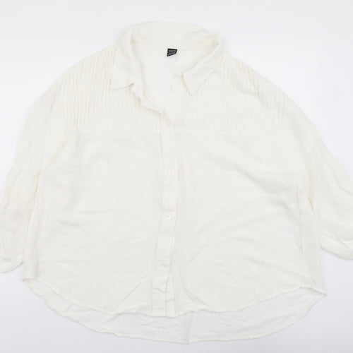 SheIn Womens Ivory Viscose Basic Button-Up Size L Collared