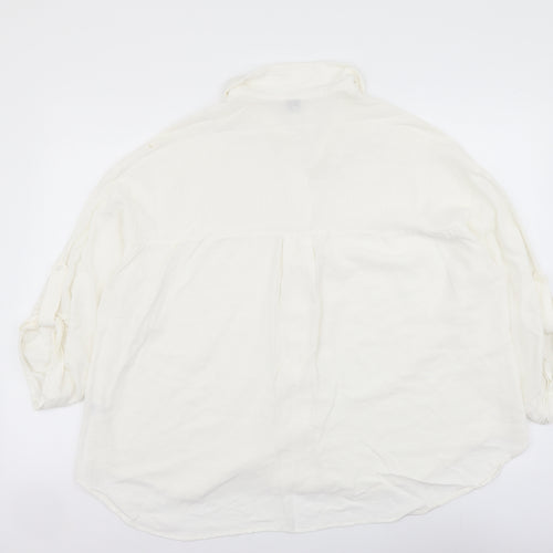 SheIn Womens Ivory Viscose Basic Button-Up Size L Collared