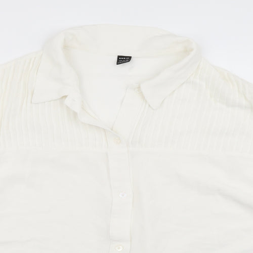 SheIn Womens Ivory Viscose Basic Button-Up Size L Collared