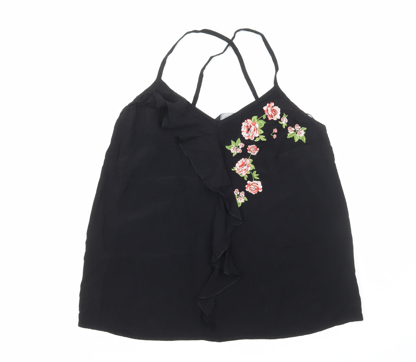 F&F Womens Black Floral Polyacrylate Fibre Camisole Tank Size 14 V-Neck
