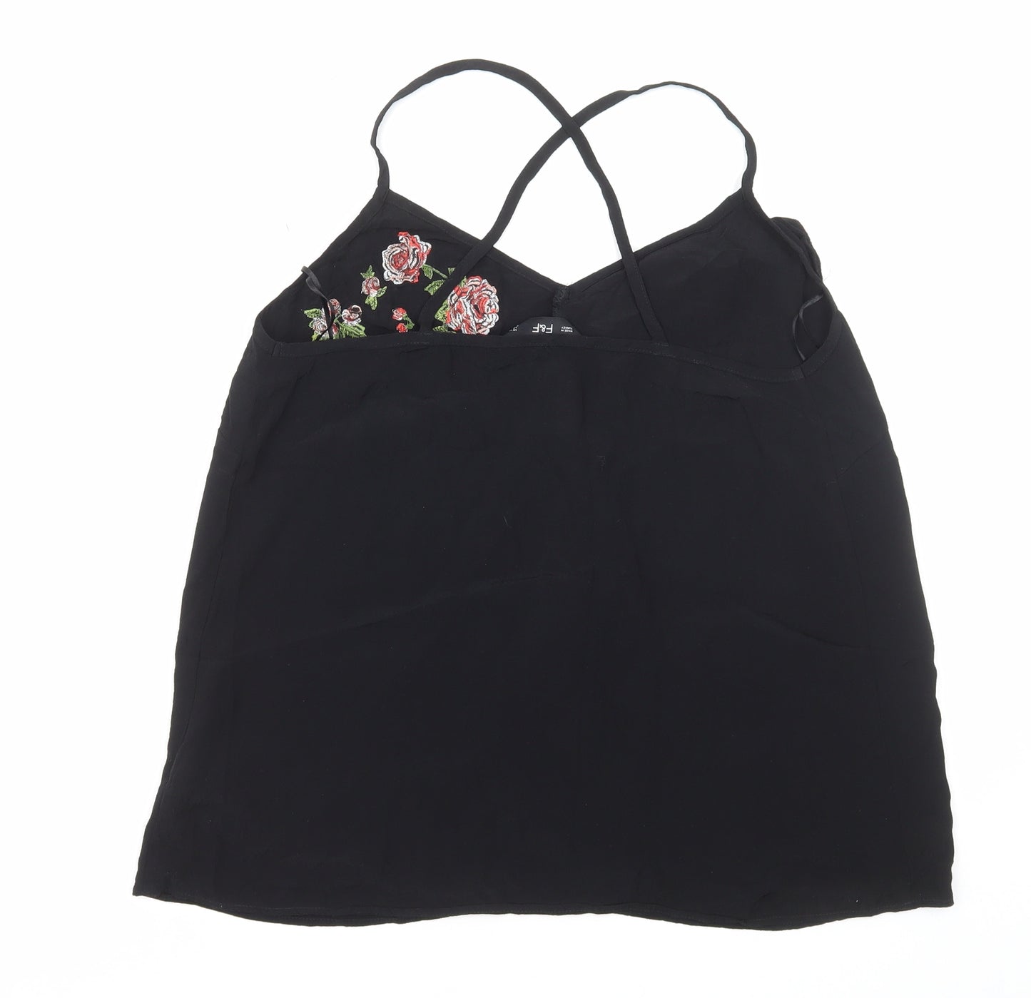 F&F Womens Black Floral Polyacrylate Fibre Camisole Tank Size 14 V-Neck