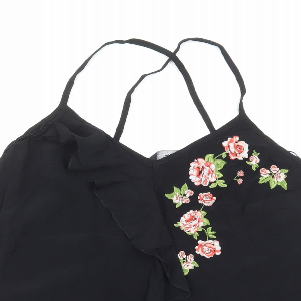 F&F Womens Black Floral Polyacrylate Fibre Camisole Tank Size 14 V-Neck